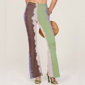 House of Sunny She's Electric Knit Flare Pants in Green, Brown & Pink.  Size 4